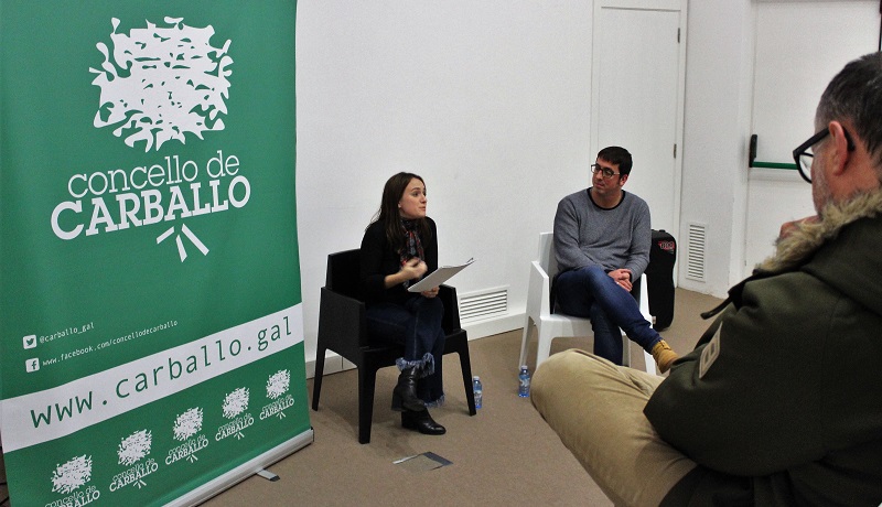 Luca Iglesias e Marcos Trigo, no acto de aniversario celebrado no auditorio da biblio